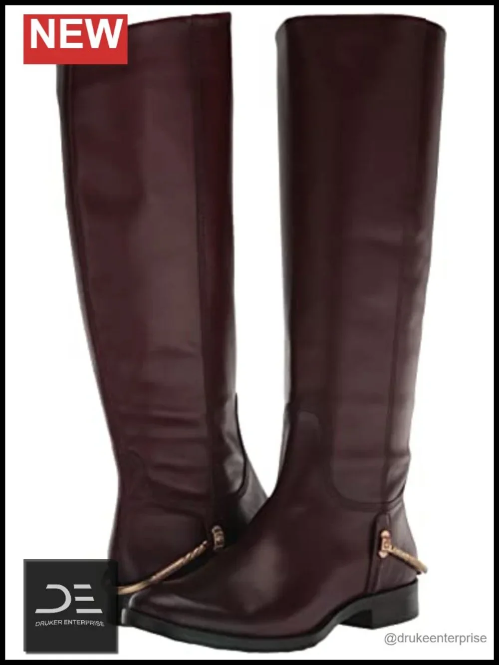 Franco Sarto Women's Knee High Boots Leather Side Zip Stacked Heel